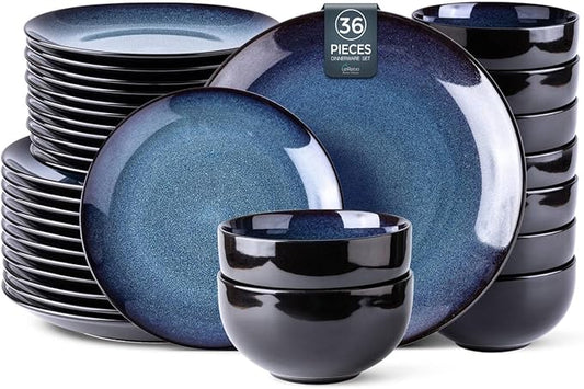 LERATIO Ceramic Dinnerware Sets for 12, 36 Pieces Plates and Bowls Sets, Reactive Glaze Dishes -Scratch Resistant, Dishwasher&Microwave Safe&Oven Safe