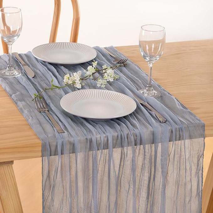 MLMC Grey Table Runner Cheesecloth Table Runner 10ft Sheer Rustic Gauze Cheese Cloth Centerpiece Decor 35x120 Inches for Wedding Party Bridal Shower Birthday Fall Decor