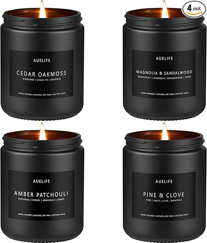 Scented Candles Set | Gifts for Men - 4 Pack Men Candle Set, Masculine Candle, Soy Candles for Home Scented, Gift for Dad Fathers Day -Scent of Cedar Oakmoss/Pine&Clove/Patchouli/Sandalwood