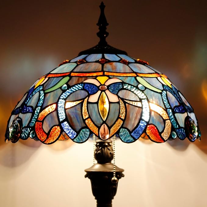 WERFACTORY Tiffany Floor Lamp Blue Purple Cloudy Stained Glass Standing Reading Light 16X16X64 Inches Antique Pole Corner Lamp Decor Bedroom Living Room Home Office S558 Series