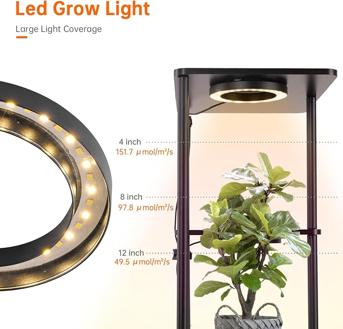 Plant Stand Indoor with Grow Lights, 7-Tier Flower Rack, 5-Pack Full Spectrum Lights with Timer, Corner Plant Stand for Indoor Plants, 53" Tall Rectangular Stand for Living Room