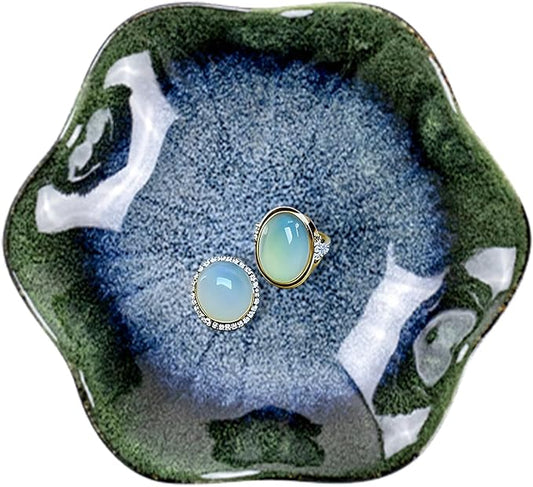 Ceramic Trinket Dish, Ring Tray, Decorative Jewelry Dish, Decoration Plate for Earrings, Rings, Jewelry Dish Holder, Key Bowl, Trinket Tray, Earring Holder for Women (Blues Grass Green)