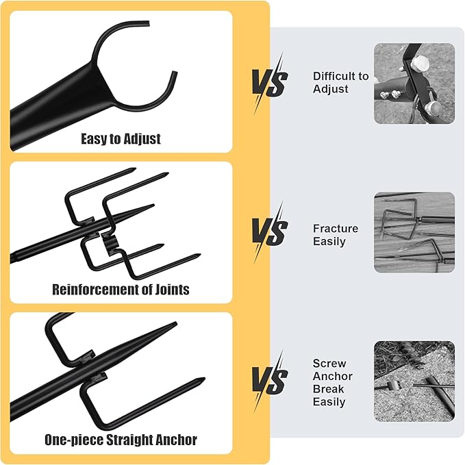 Suchtale 8.5FT Poles for String Lights with Forks, 4 Pack Metal Stands with Hooks & 5-Prong Base for Garden, Patio, Fence, Deck, Backyard, Wedding, Black, Built for Tough Environments