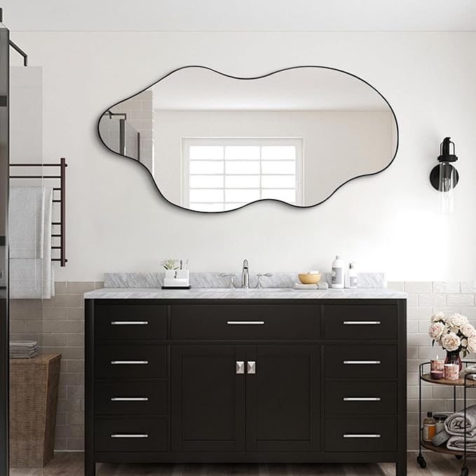 Large Irregular Mirror, Asymmetrical Full Length Mirror, 52"x25.5" Wavy Shaped Mirrors, Modern Frameless Decorative Mirrors for Dressing Living Room Bathroom Bedroom Hallway Entryway