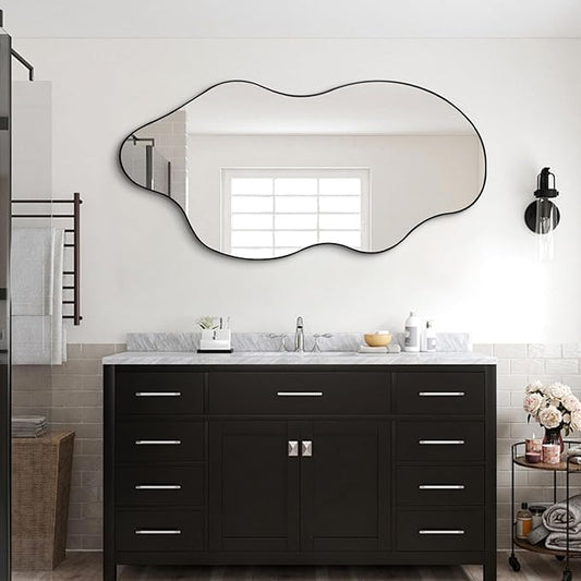 Large Irregular Mirror, Asymmetrical Full Length Mirror, 52"x25.5" Wavy Shaped Mirrors, Modern Frameless Decorative Mirrors for Dressing Living Room Bathroom Bedroom Hallway Entryway
