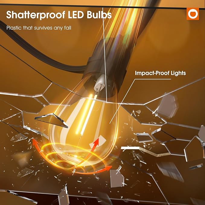 addlon 25FT LED Outdoor String Lights with Edison Shatterproof Bulbs, Heavy-Duty and Weatherproof Strand, Commercial Grade Patio Lights, Decorative for Garden or Patio, Black