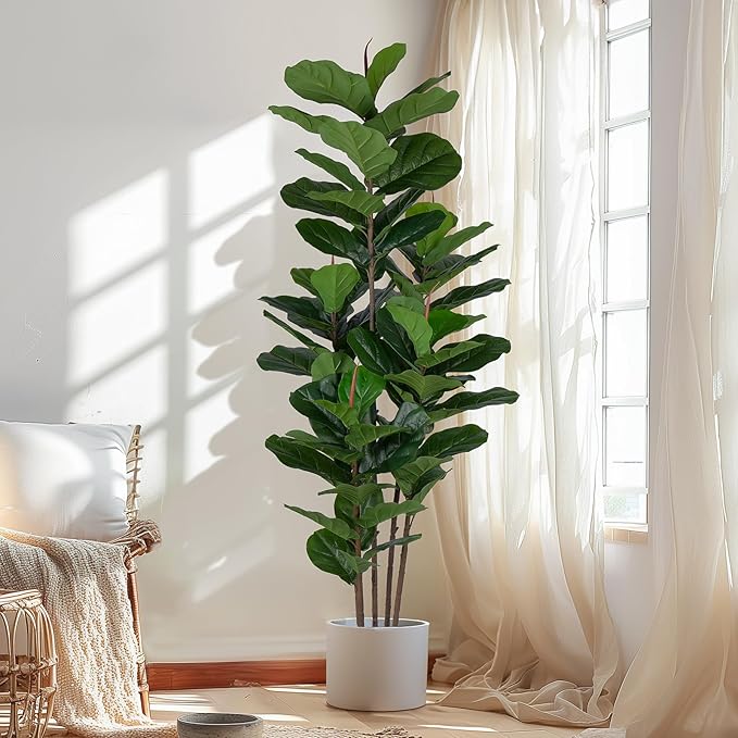 2 Pack Fiddle Leaf Fig Tree - Artificial Ficus Tree with Tall Artificial Plants Large 69 Fiddle Leaves -Fake Trees for Indoor Outdoor Home Decor Living Room