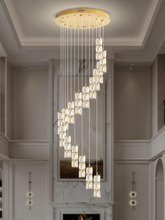 Modern Crystal Chandelier 16-Lights Gold Chandeliers Lighting Fixture High Ceiling Chandelier Suitable for Living Room Staircase Villa