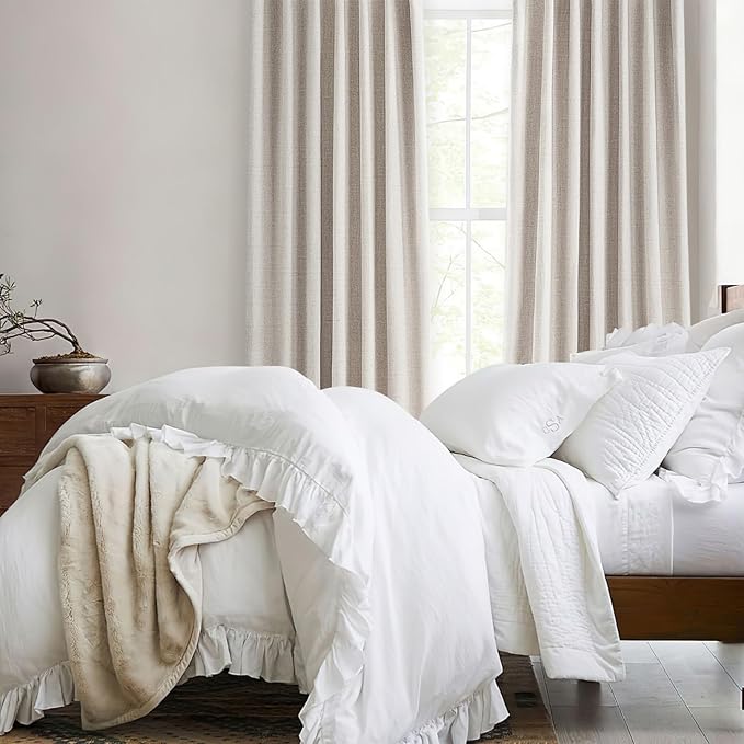 Short Black Out Curtains 56 Inch Long for Bedroom 54 Inch Length Window Treatments, Blackout Linen Boho Pinch Pleated Kitchen Thermal Drapes for Summer Heat Living/Bathroom (40"x56"2 Panels)