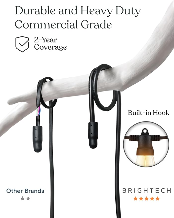 Brightech 104 (52x2) FT Ambience Pro Solar Powered Outdoor LED String Lights - Waterproof Remote Control Lights - 32 Bulbs, 7W Solar Powered Soft White Light for Camping, Patio, Garden