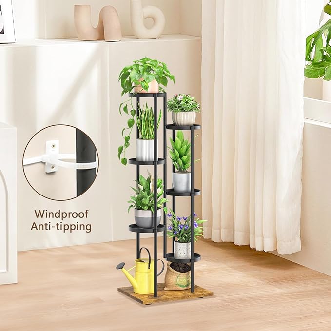 LASZOLA Black 6 Tier Plant Stand Indoor Heavy Duty Metal Planter Flower Holder Rack, Multi Modern Narrow Organizer, Floor Vertical Tower, Spiral Sturdy Decorate for House Bathroom Office Living Room