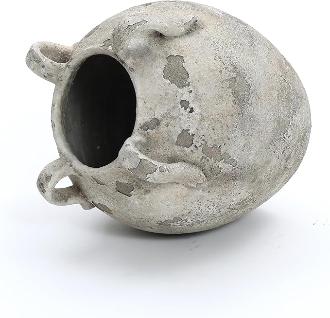 LuxenHome Rustic Ceramic Vase,11'' Gray and White Round Vase,Terracotta Large Flower Vases with Handles for Living Room Home Decor,Vintage Pottery Tall Vases Home Décor Accents