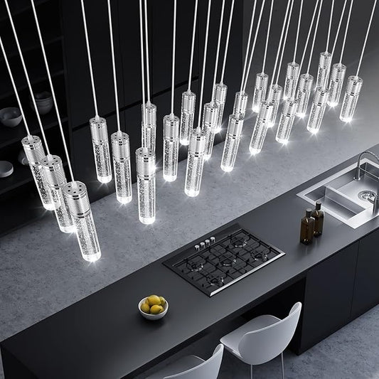 24-Lights Modern Crystal Chandeliers LED Pendant Light for Kitchen Island Dining Room Entrance Foyer Living Room Silver