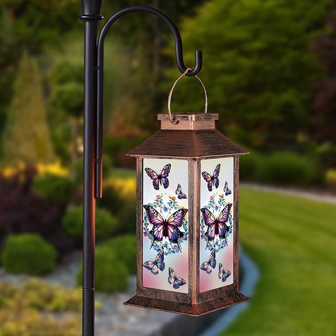 Solar Lantern Outdoor Waterproof Butterfly Garden Decor Birthday Gifts for Women Mom and Grandma Solar LED Plastic Decorative Hanging Light for Yard(Butterfly)