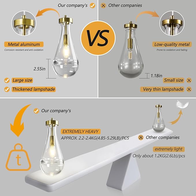 Raindrop Pendant Lights Kitchen Island Teardrop Gold Hanging Light Fixtures Clear Solid Glass Pendant Light Modern Chandeliers for Dining Room Porch Corridor Living Room(Long Plate-3 Lights)