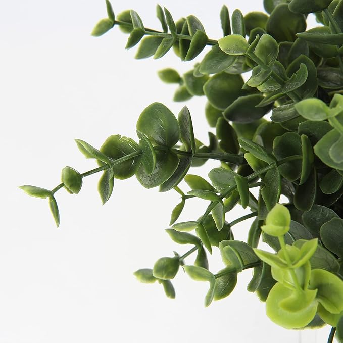 Hollyone Mini Artificial Potted Plants Fake Plants in Marble Pots, 1Pcs Plastic Eucalyptus Greenery Faux Plants for Home Office Desk Room Centerpiece Shelf Décor