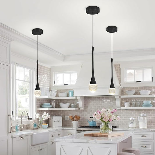Modern Pendant Lights for Kitchen lsland LED Dimmable Raindrop Chandelier Crystal Ceiling Pendant Lighting for Dining Room Hallway Bar Living Room (3 Pack)