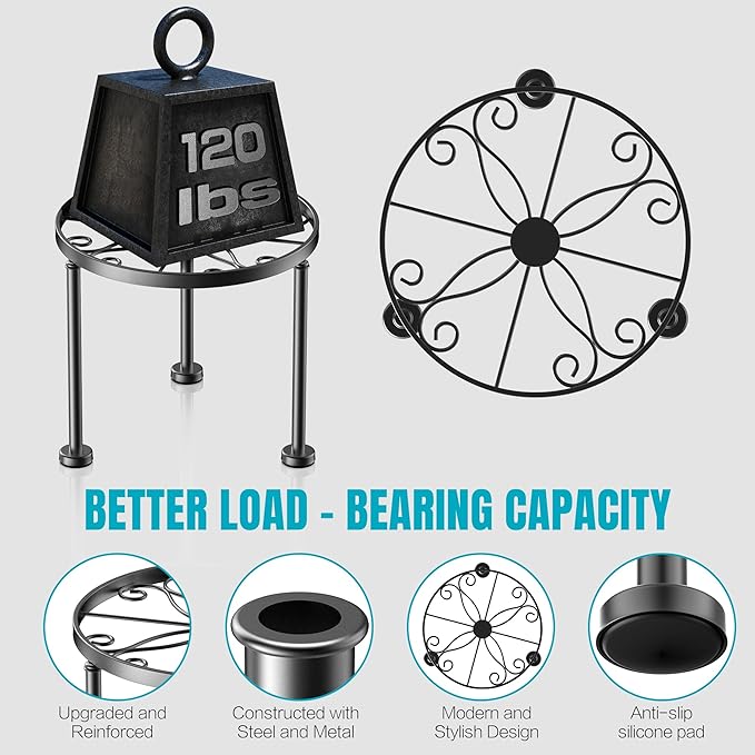 Garden Gifts Plant Lovers Gifts Black Metal Plant Stand with Anti-Slip Base Rustproof Heavy Duty Decorative Round Flower Pot Display Shelf for Indoor/Outdoor