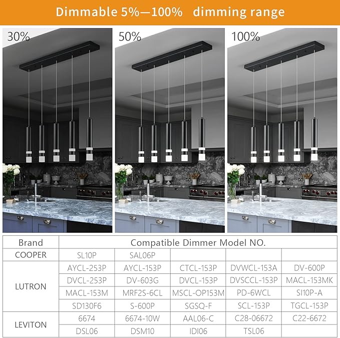 5-Light Dining Room Modern Pendant Light Kitchen Fixture Dimmable LED Black Mini Pendant Lighting fo Kitchen Island Study Pendant Lights