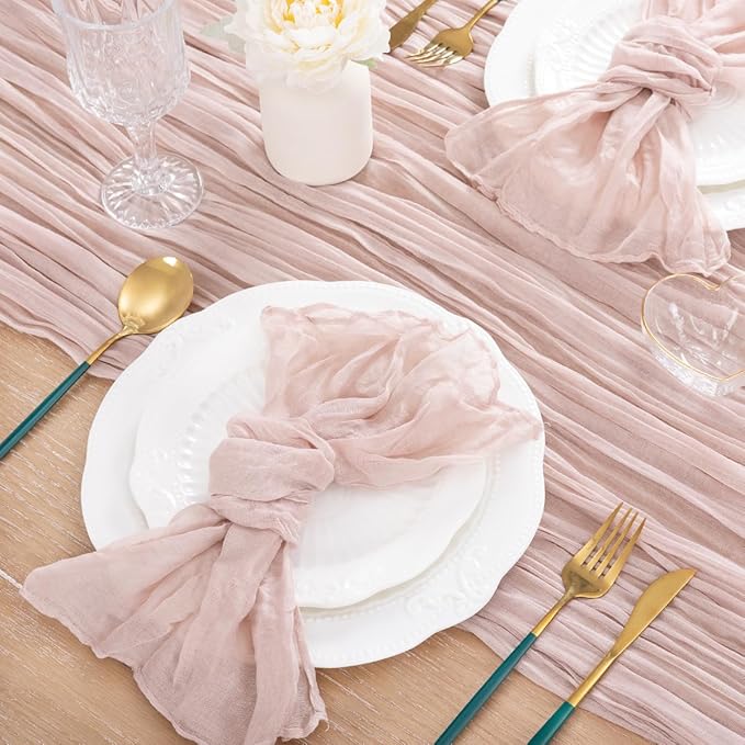 MLMC 8 Pack Pink Table Runner Boho Dusty Pink Cheesecloth Table Runner 10ft Gauze Cheese Cloth Fall Decor 35x120 Inches for Wedding Bridal Baby Shower Birthday Party Decor