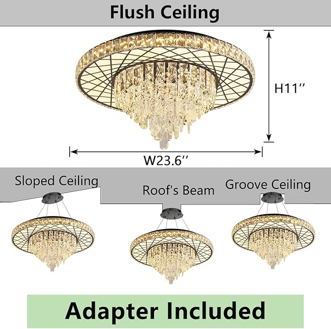 LED Chandelier for Dining Room Modern Crystal Ceiling Chandeliers Light for Bedroom Living Room Lights with 40W LEDs Dimmable Bulbs Black Lighting Fixtures
