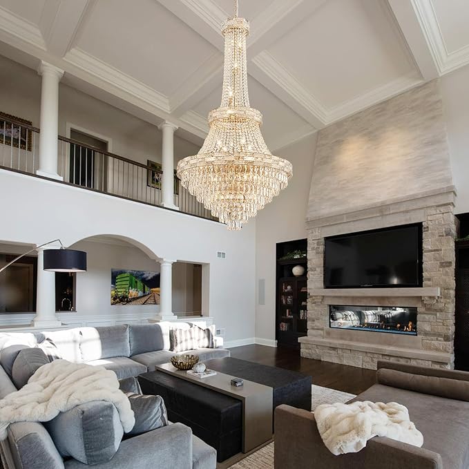 25 Lights Gold Crystal Chandeliers Large Modern Chandelier for High Ceilings Luxury Chandeliers Light Fixture Foyer Staircase Hallway Entryway Banquet Hall Lobby 60.5" H x 31" D