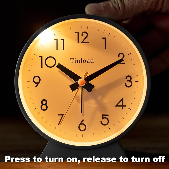 4.5" Battery Operated Antique Retro Analog Alarm Clock, Small Silent Bedside Desk Clock,Lighted on Demand, Battery Operated, Snooze, for Living Room, Bedroom, Bedside, Desk(Grey)