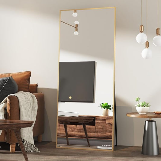 65"x24"Full Length Mirror with Stand,Gold Large Mirror,Shatterproof Tempered Glass&Aluminum Alloy Frame,Freestanding Full Body Mirrorr for Bedroom,Living Room,Dressing Room
