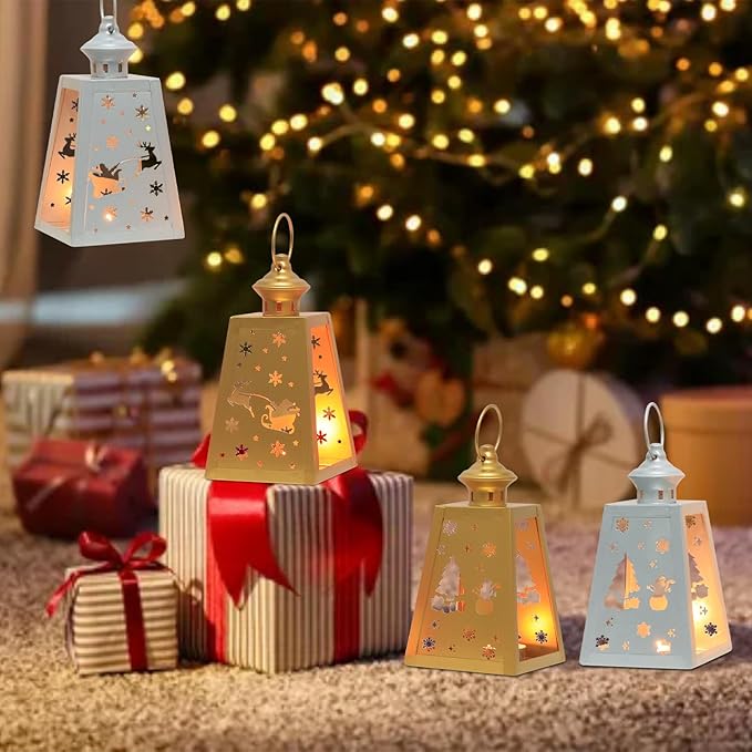 DECORKEY Christmas Decorations Outdoor&Indoor,4PCS Vintage Decorative Candle Lanterns for Home Centerpiece Table Decor Gift (2 Golden + 2 Silver, No Glass)