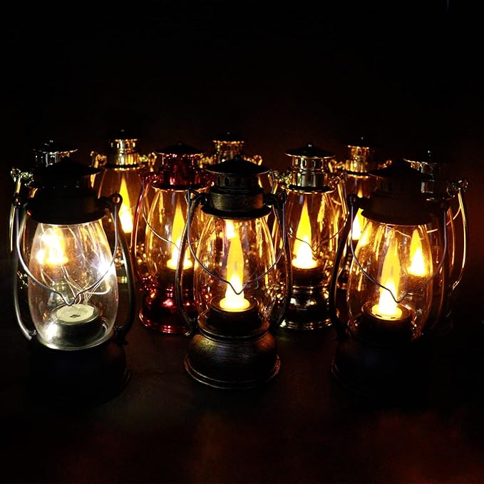 Mini Lanterns 6-Pcs LED Small Lanterns Decorative Indoor Outdoor Hanging Lantern Decorative Candle Lanterns Farmhouse Decor for Weddings Western Camping Party Halloween Christmas Decorations