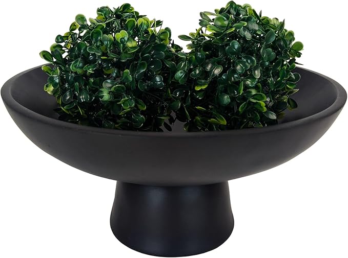Large Decorative Resin Bowl, Modern Black Fruit Bowl for Kitchen Counter, Handicraft Pedestal Key Bowls for Entryway Table - 11.8" Extra Black Footed Bowl