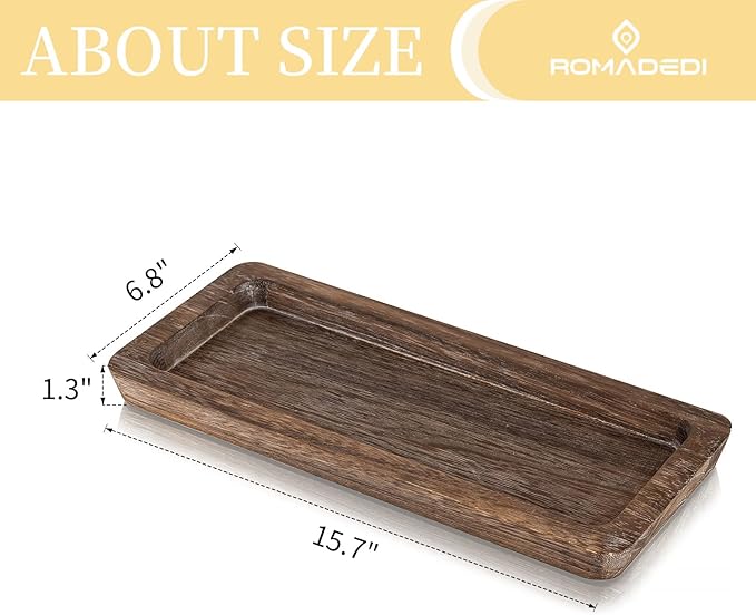 Romadedi Wooden Decorative Tray Candle Holder - Wood Long Narrow Tray Home Decor Small Rustic Centerpieces Trays for Coffee Table Dining Room Kitchen