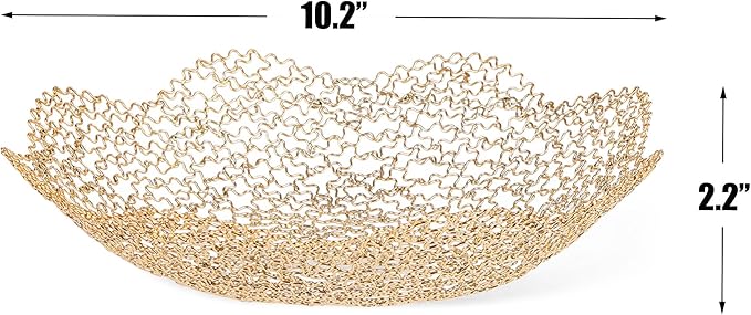 IBWell Decorative Dish for Home Decor and Centerpieces - Gold Vegetable Fruit Bowl Basket(Normal) for Kitchen Counter， Table Centerpieces for Dining Room and Living Room Decor (Gold, Normal)