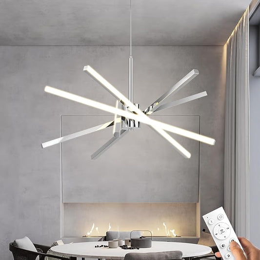 Modern Sputnik Chandelier Ceiling 82W LED Chrome Pendant Light Embedded Mount Chandeliers Dining Room Light Fixtures Over Table Dimmable with Remote Control for Living Room Kitchen Bedroom (Chrome)