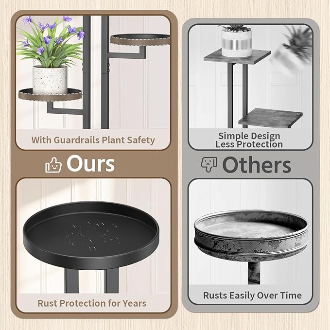 LASZOLA Black 4 Tiered Plant Stand Indoors Heavy Duty Metal Rack, Sturdy Multi Level Shleving Hold Flowers, Larger House Decorate Ladder for Planting Inside Tree Herb Cactus, Wooden Base, Space Saving