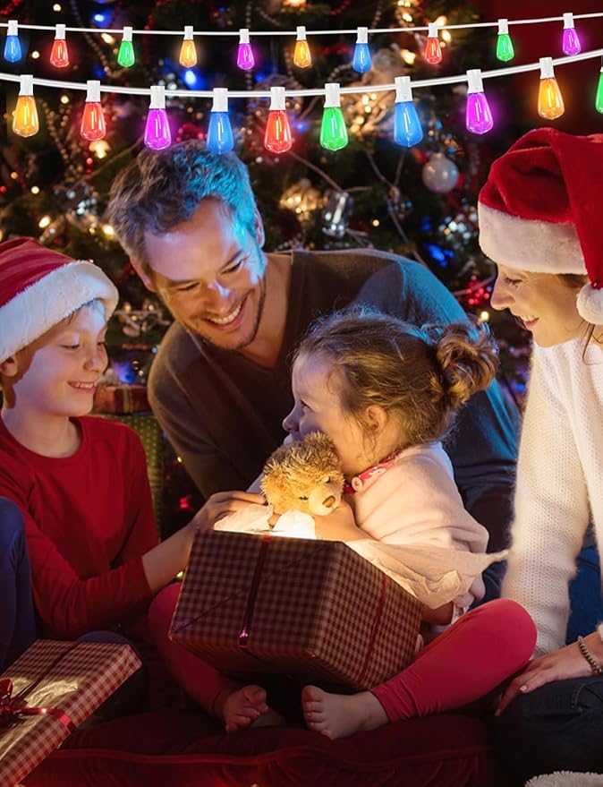 Achin Colored Outdoor String Lights White Cord - 100FT Multicolor Patio Lights with 50+3 LED ST38 Bulbs Shatterproof Colorful String Lights for Bistro Christmas Party Holiday