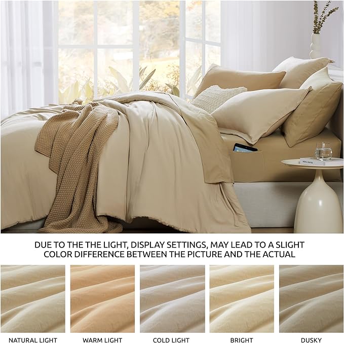 WRENSONGE King Size Comforter Set, 7 Pieces Beige Soft Bed in a Bag King with Fitted Sheet, Flat Sheet, 2 Pillow Shams, and 2 Pillowcases- Warm Bedding Set for All Season