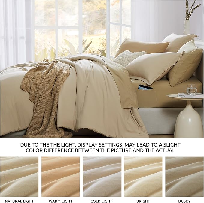 WRENSONGE Full Size Comforter Set- 7 Pieces Soft Beige Bed in a Bag Full with Fitted Sheet, Flat Sheet, 2 Pillow Shams, 2 Pillowcases, Warm Bedding Sets for All Season