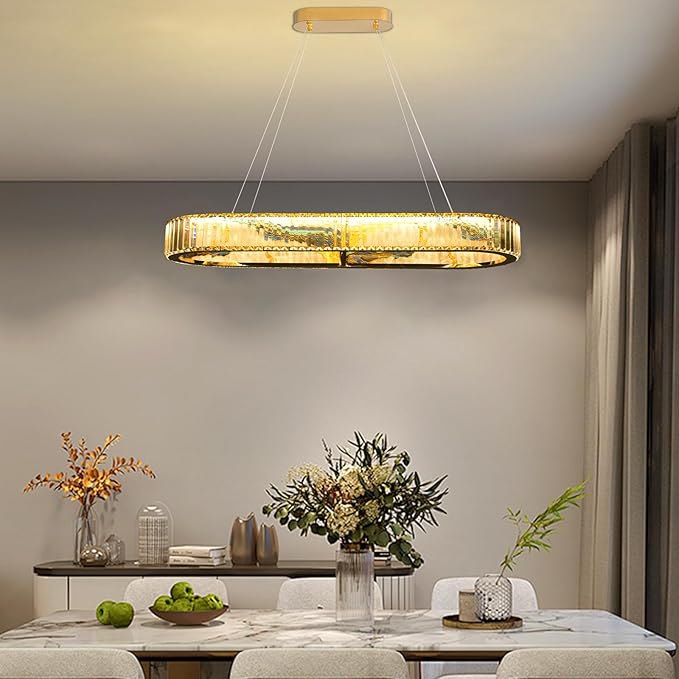 Rectangular Crystal Chandelier, Modern Pendant Lighting Adjustable Ceiling Light Fixture for Living Room Dining Room Bedroom (rectangular-40inch,No Assembly Required)