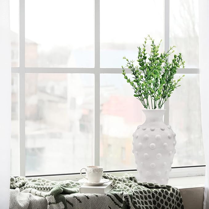 AuldHome Vintage White Hobnail Ceramic Vase, 11 inches tall, 5.4 inch diameter