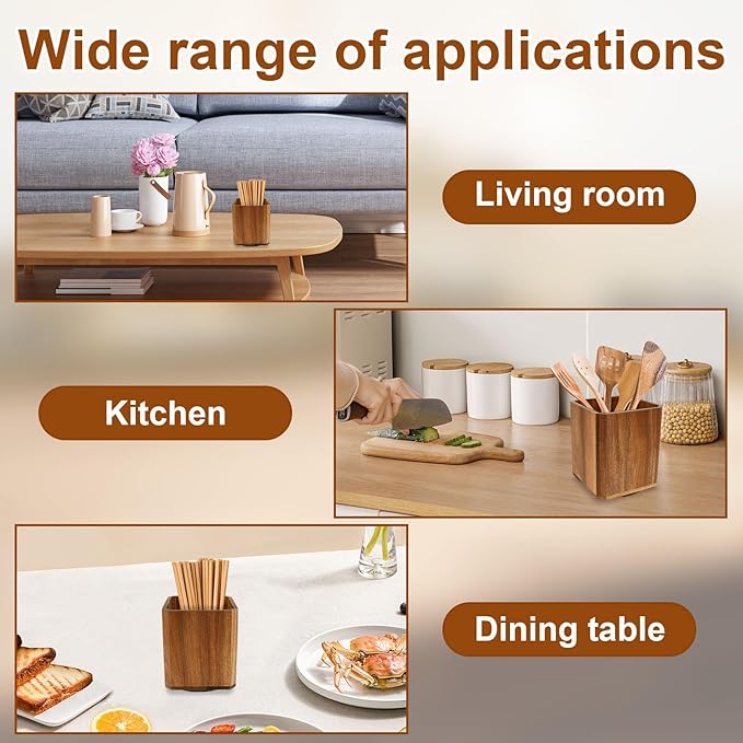 1Pc Wood Utensil Holder 360° Rotating Acacia Utensil Crock Multipurpose Cooking Spoon Spatula Organizer Kitchen Tool Storage for Countertop