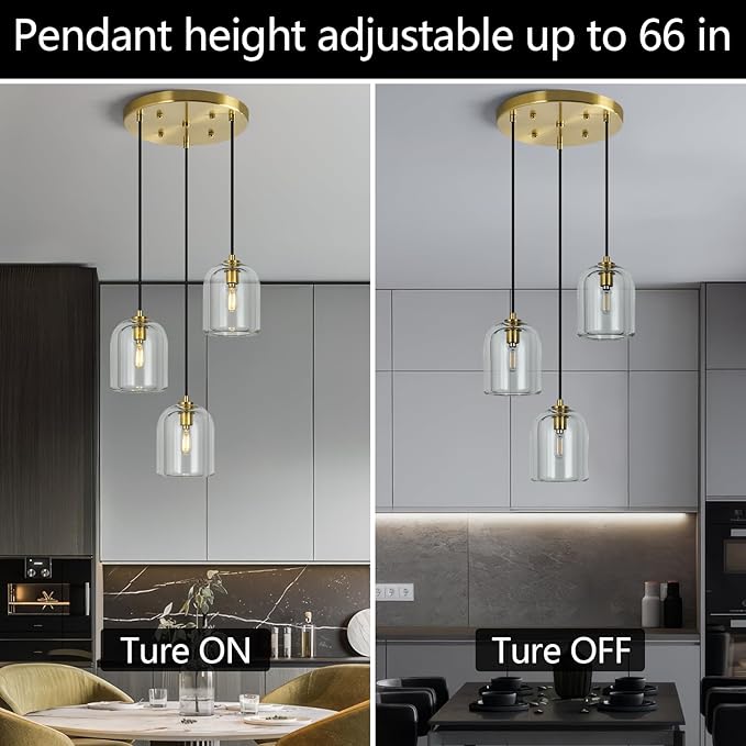 Modern Gold Pendant Lights Kitchen Island Ceiling Chandelier Indoor Crystal Hanging Light Fixtures for Dining Room Kitchen Living Room Bedroom（3Light）