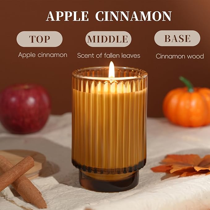 Apple Cinnamon Scented Candle Fall Candles, 70 Hours Long Burning Natural Soy Candle, Autumn Candle Gift, Luxury Candles Gifts for Women & Men, House Warming Gift