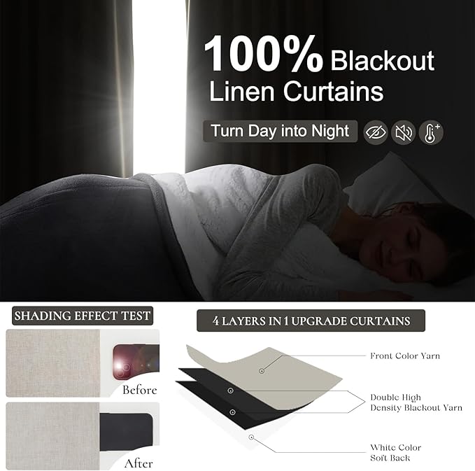 Short Black Out Curtains 48 Inch Long for Bedroom 48 Inch Length Window Treatments, Blackout Linen Boho Pinch Pleated Kitchen Thermal Drapes for Summer Heat Living/Bathroom (40"x48"2 Panels)