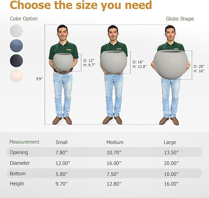 Globo Large Fiberstone Plant Pot, Large Planters for Indoor Plants, Outdoor Planters for Porch (Light French Gray, 20" D x 16" H)