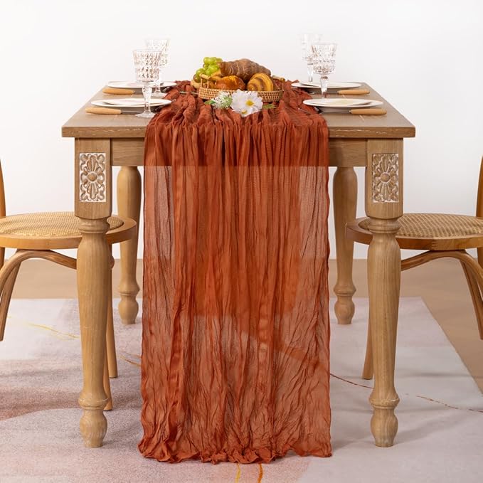 MLMC 3 Pack Terracotta Table Runner 10ft Rustic Burnt Orange Cheesecloth Table Runner 35 x 120 inches Boho Cheese Cloth Centerpiece for Wedding Bridal Shower Pinic Fall Thanksgiving Decor