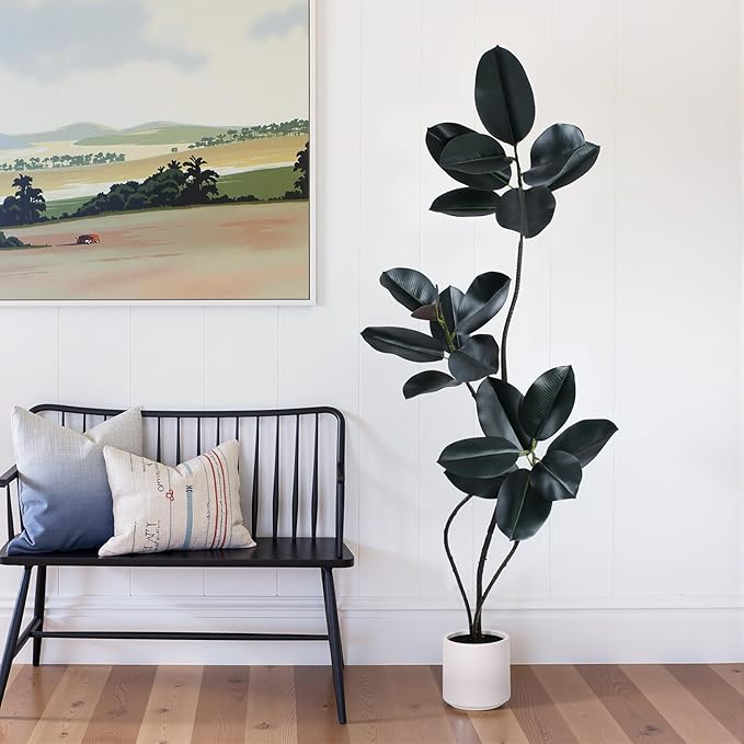Artificial Rubber Tree Plant -5FT Faux Plants Indoor with Planter,Tall Fake Trees Lifelike Branches & Foliage,Large Artificial Plants Indoor for Home Office Floor Patio
