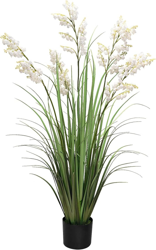Artificial Tall Grass Plants with Pots 47“ 1 Pack Lily of The Valley Artificial Grass Home Interior Decorating and Outdoor Garden Decorations（White）