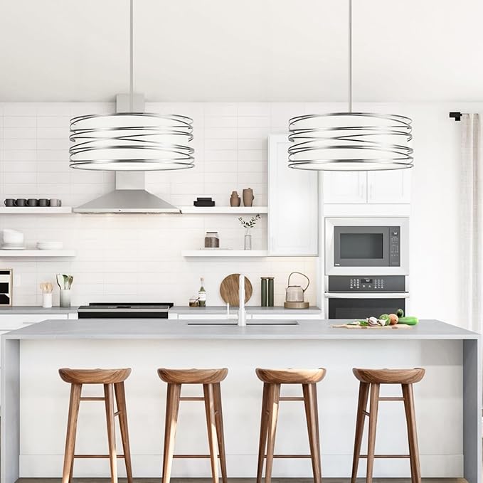 19.7" Drum Chandelier 5-Light Brushed Nickel Modern Pendant Light Adjustable Hanging Lighting Chandeliers for Dining Room Kitchen Island Foyer Living Room Bedrooms