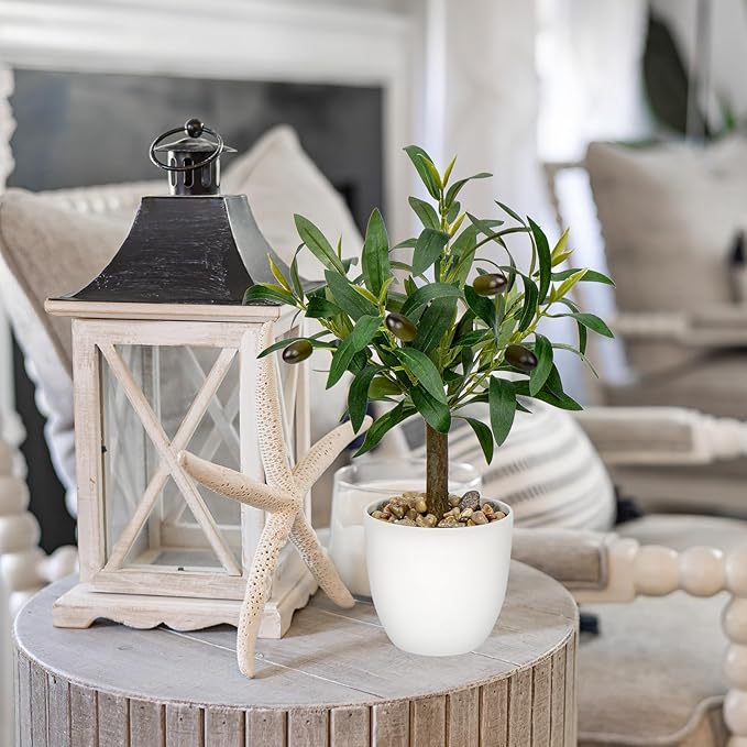 Artificial Olive Tree15'' Small Faux OliveTree Fake Olive Plants with White Pot for Home Bedroom Table Shelf Office Hotel Decor, Briful